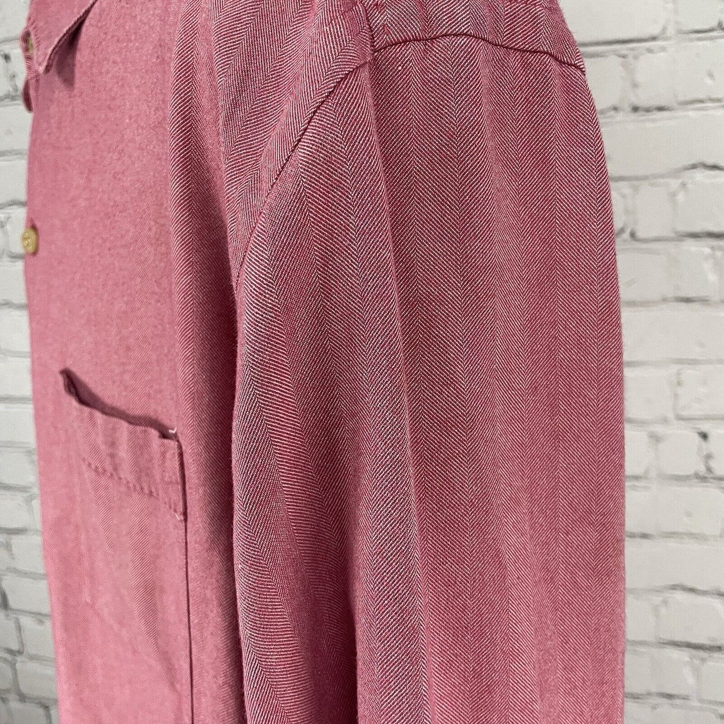 Tommy Bahama Muted Red Silk Herringbone Button Up Long Sleeve Shirt Size Large L