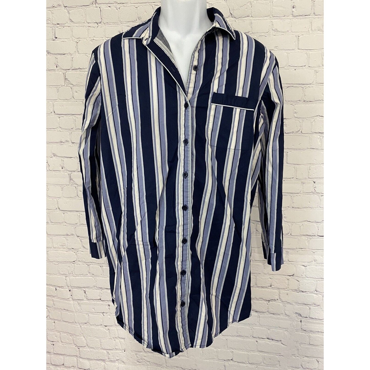 Nordstrom Blue White Striped Long Sleeve Button Up Sleep Shirt Pajama Top Size S