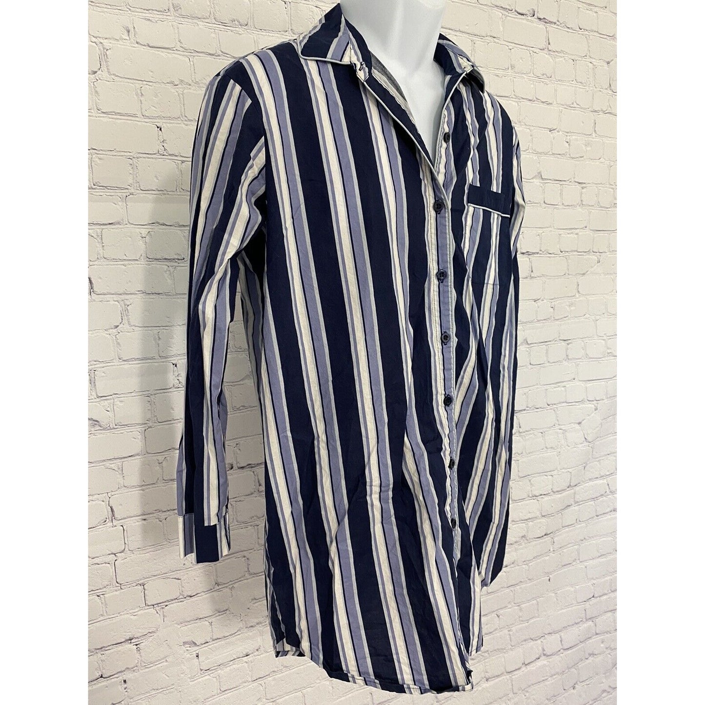 Nordstrom Blue White Striped Long Sleeve Button Up Sleep Shirt Pajama Top Size S