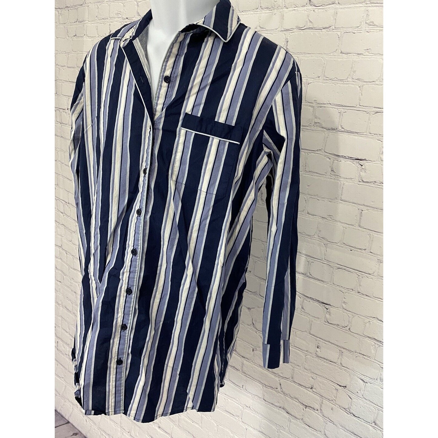 Nordstrom Blue White Striped Long Sleeve Button Up Sleep Shirt Pajama Top Size S