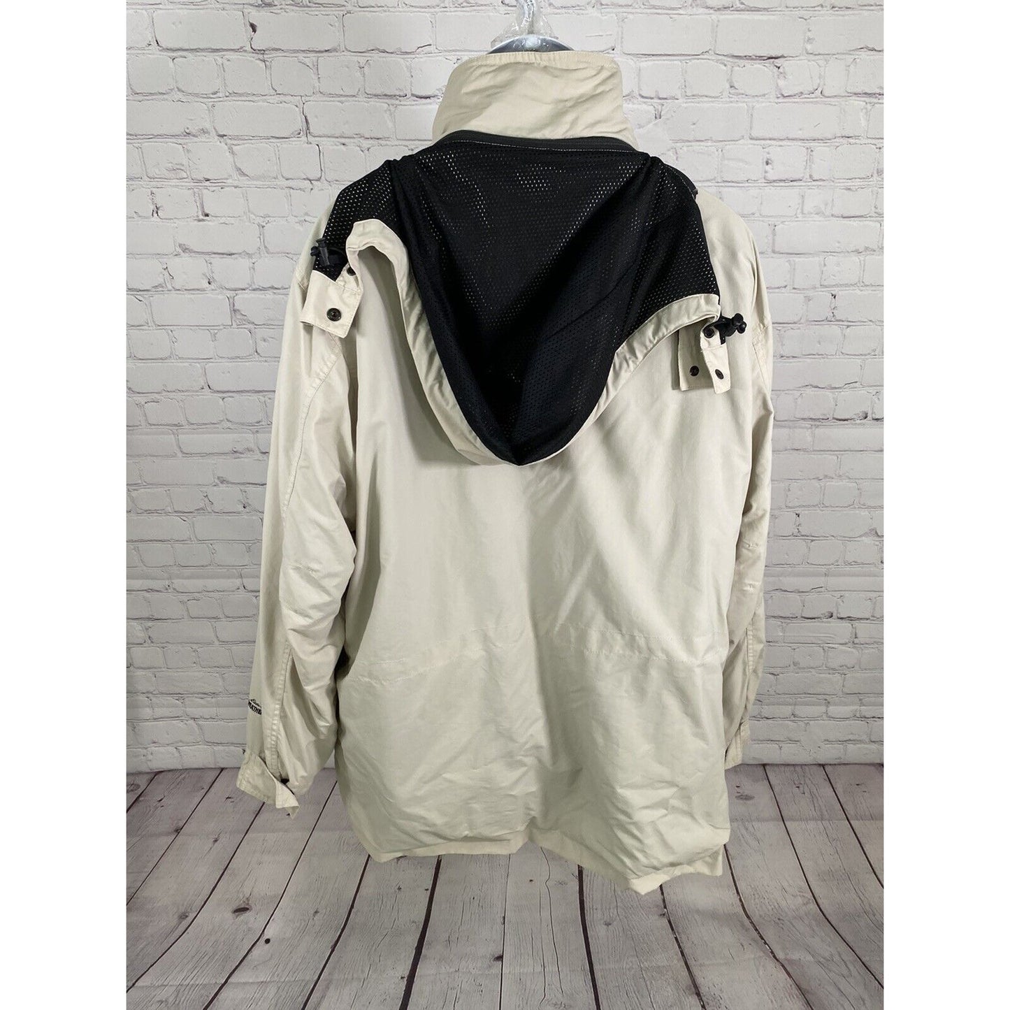 Eddie Bauer Weatheredge Beige Full Zip Zip Off Hood Rain Coat Jacket Men’s XL