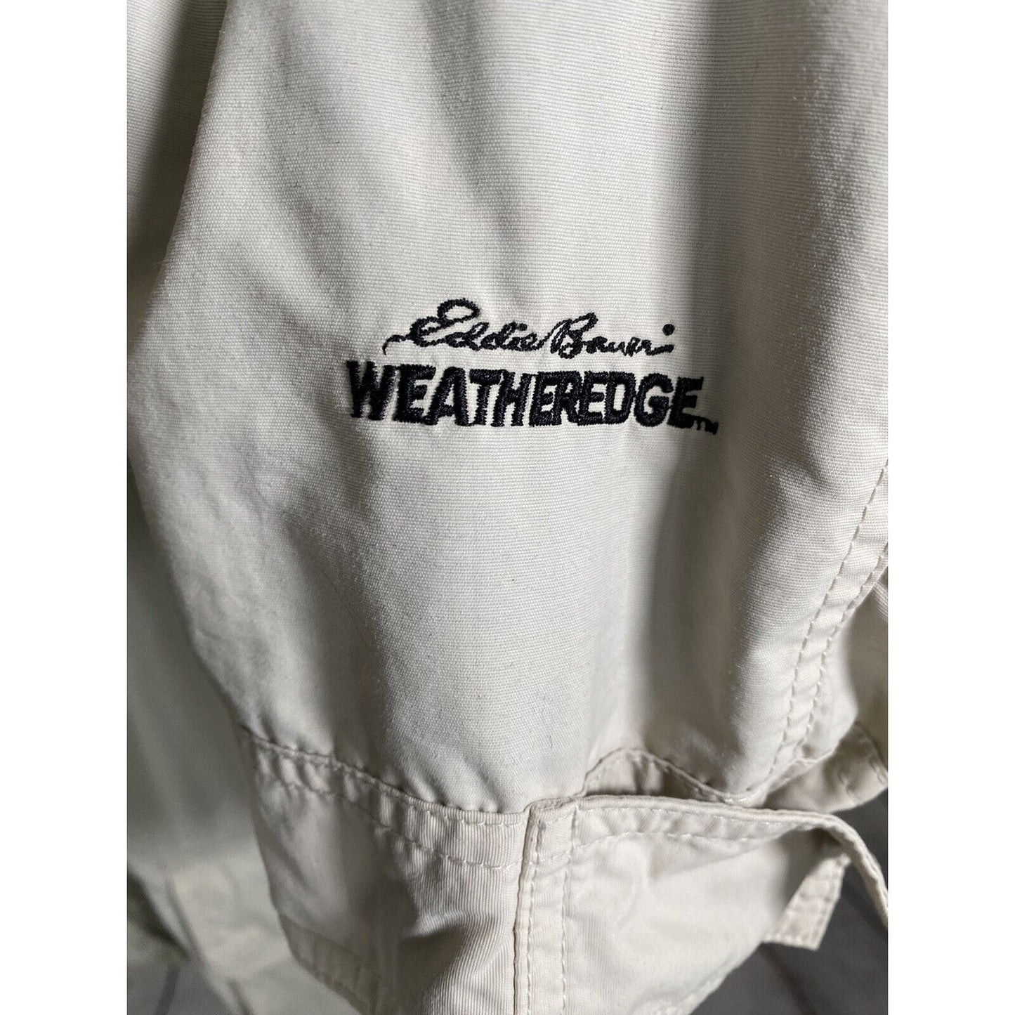 Eddie Bauer Weatheredge Beige Full Zip Zip Off Hood Rain Coat Jacket Men’s XL