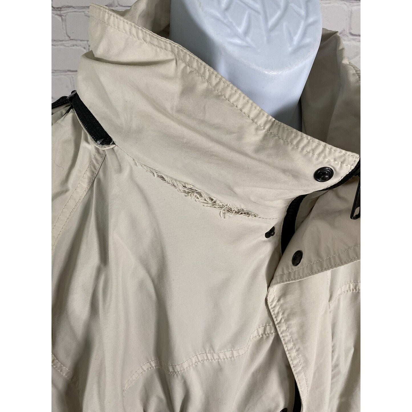 Eddie Bauer Weatheredge Beige Full Zip Zip Off Hood Rain Coat Jacket Men’s XL