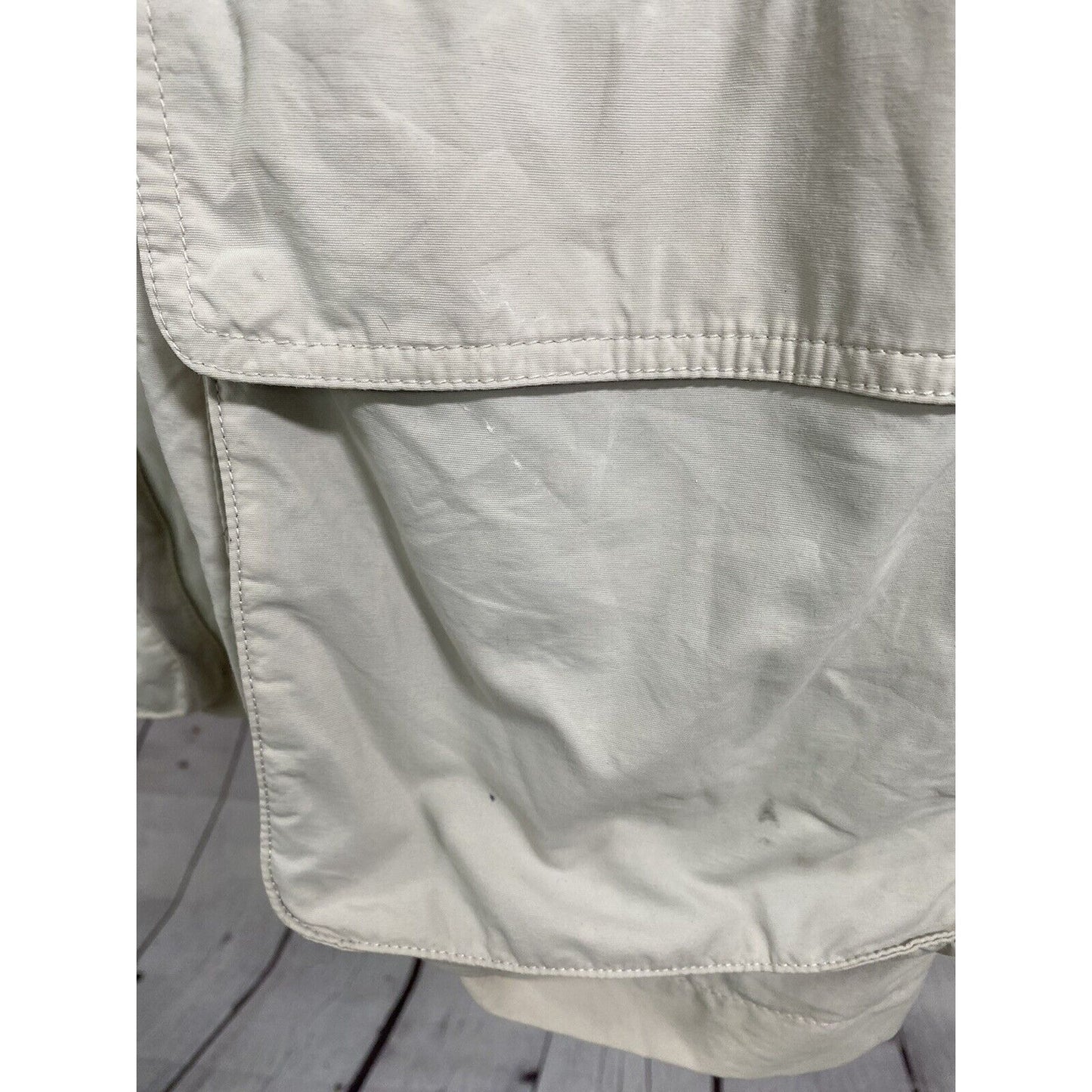 Eddie Bauer Weatheredge Beige Full Zip Zip Off Hood Rain Coat Jacket Men’s XL