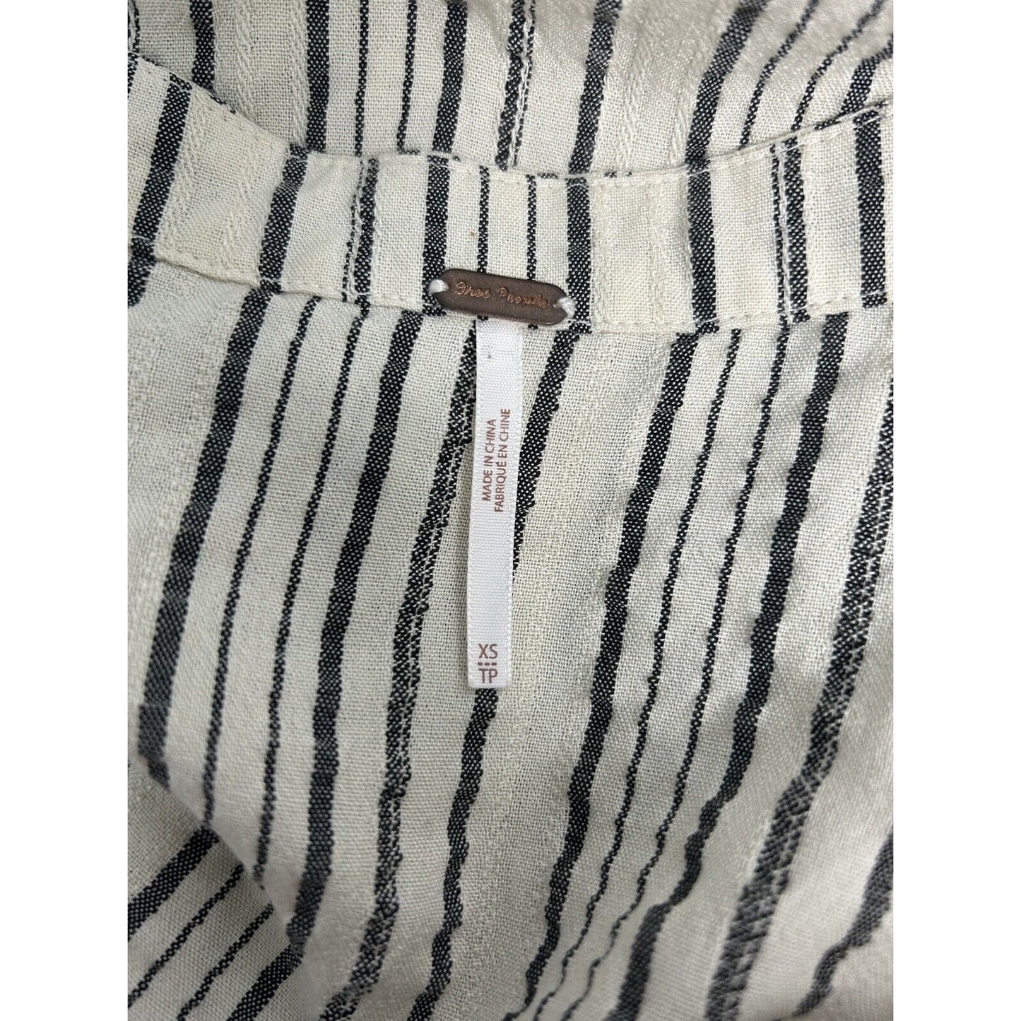 Free People Oversized Cream Gray Stripe Keyhole Neck Boho Bishop Sleeve Top XS