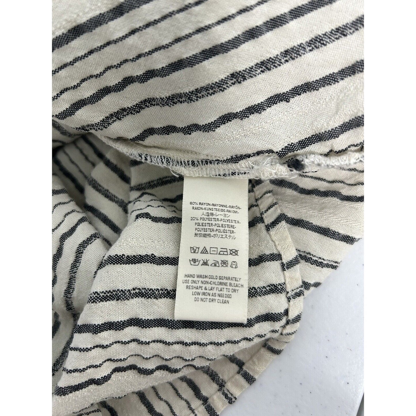 Free People Oversized Cream Gray Stripe Keyhole Neck Boho Bishop Sleeve Top XS