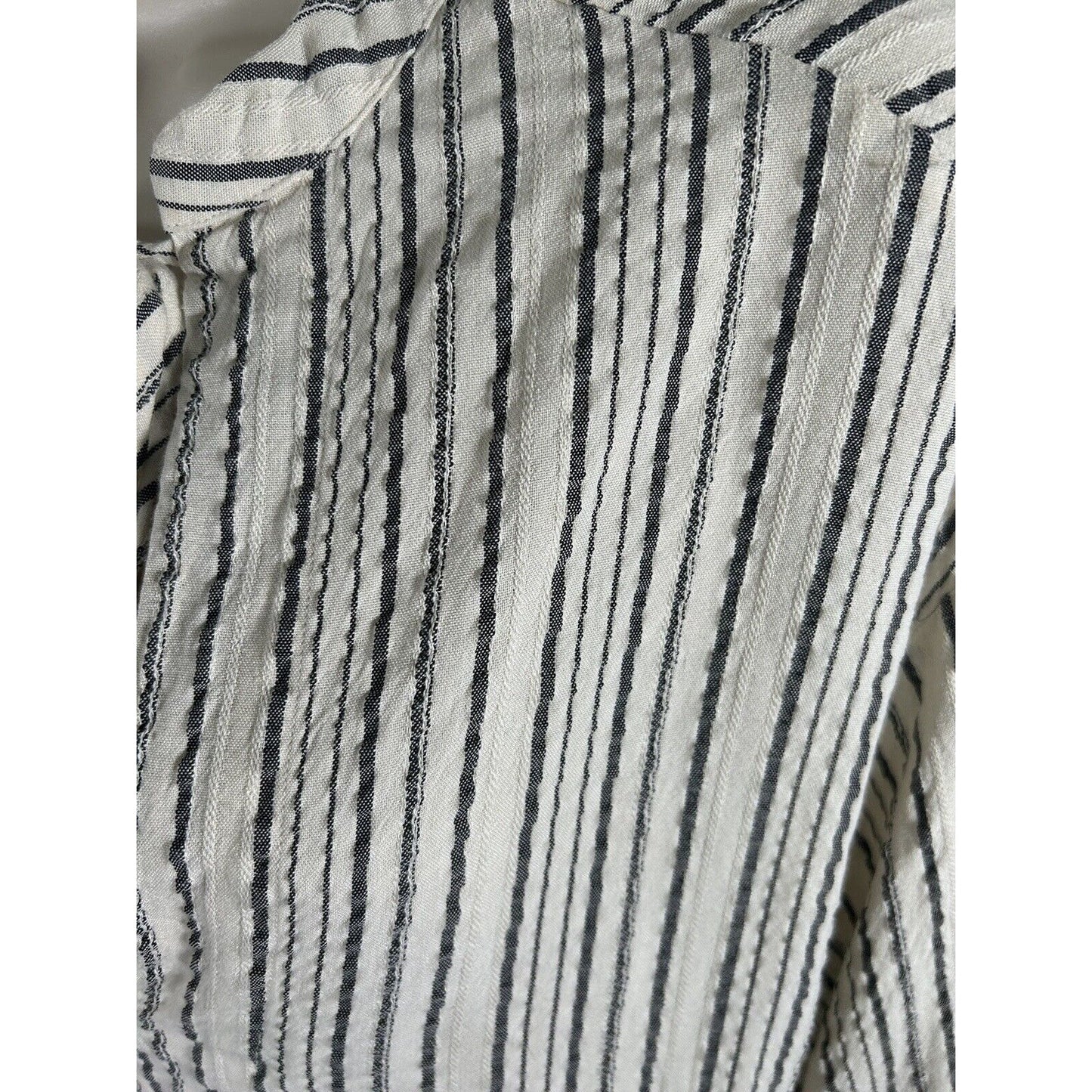 Free People Oversized Cream Gray Stripe Keyhole Neck Boho Bishop Sleeve Top XS