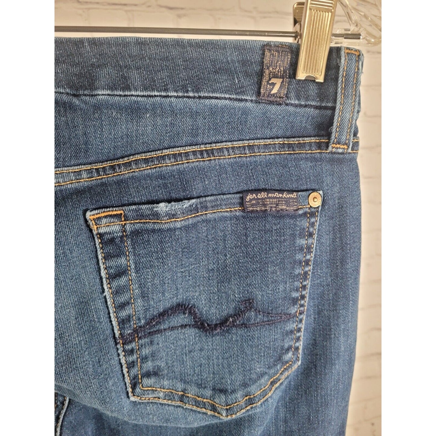 7 For All Mankind Medium Wash Low Rise Harah Bootcut Distressed Jeans Size 29