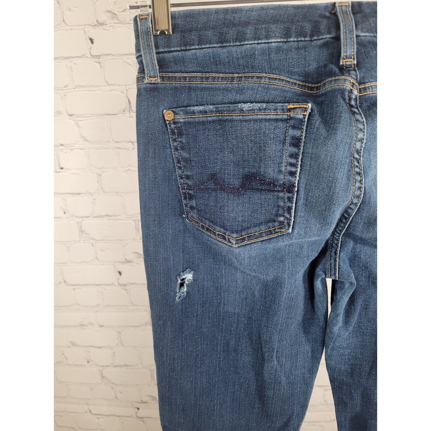 7 For All Mankind Medium Wash Low Rise Harah Bootcut Distressed Jeans Size 29