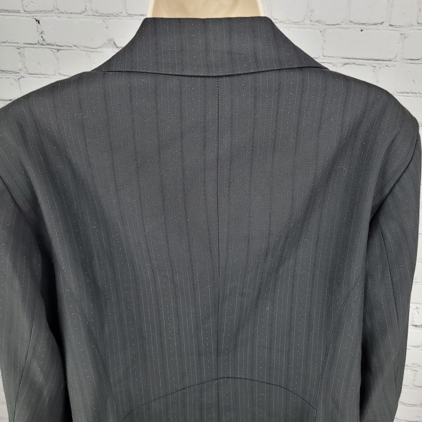 Semantiks Black Pinstriped Stretch 4 Button Notch Blazer Suit Jacket Size 14W