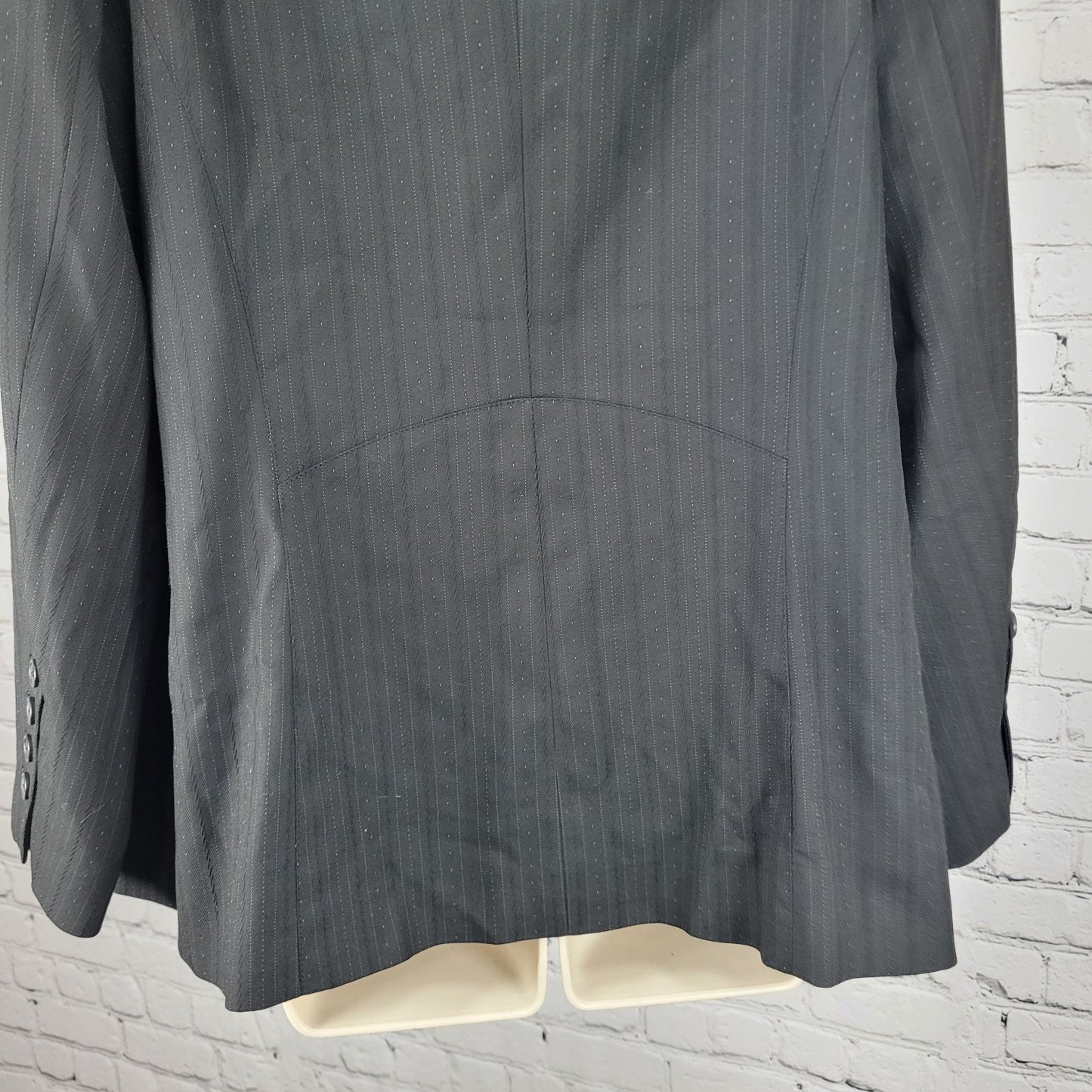 Semantiks Black Pinstriped Stretch 4 Button Notch Blazer Suit Jacket Size 14W