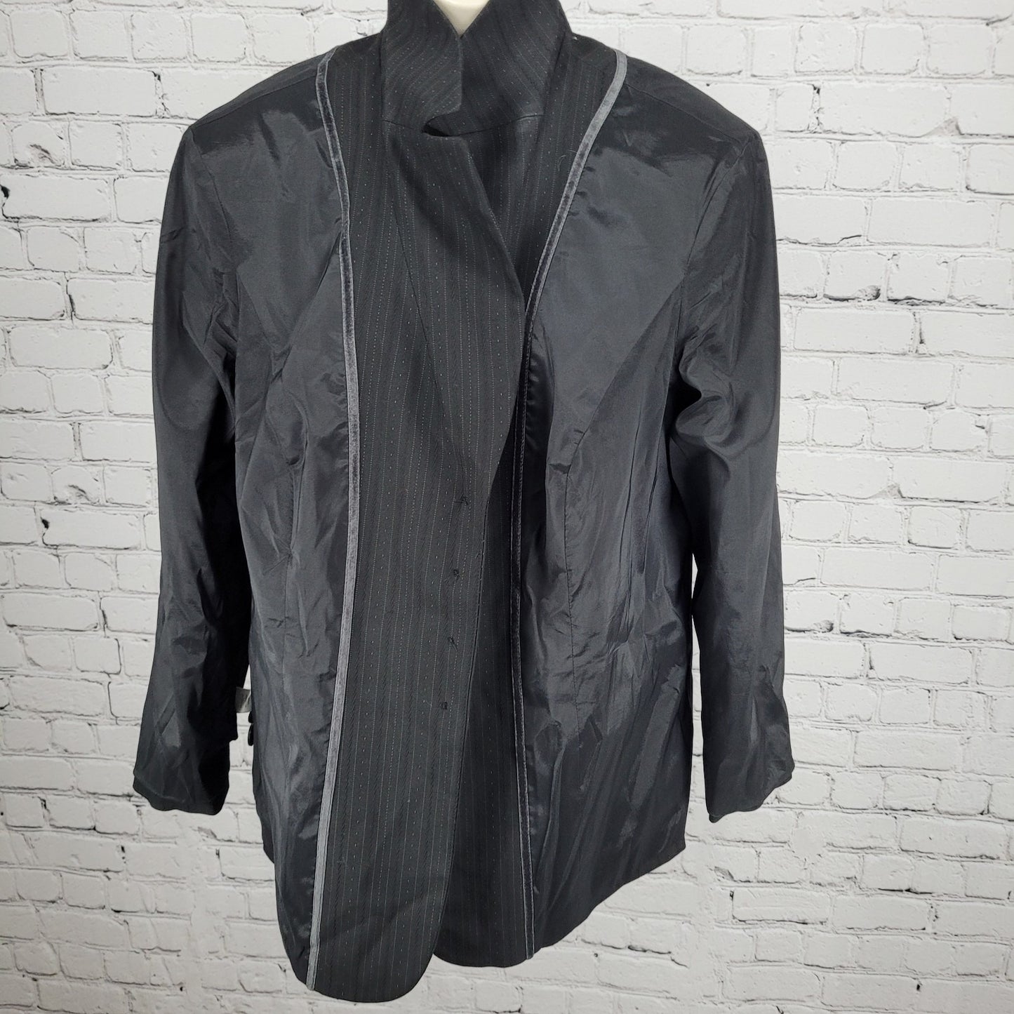 Semantiks Black Pinstriped Stretch 4 Button Notch Blazer Suit Jacket Size 14W