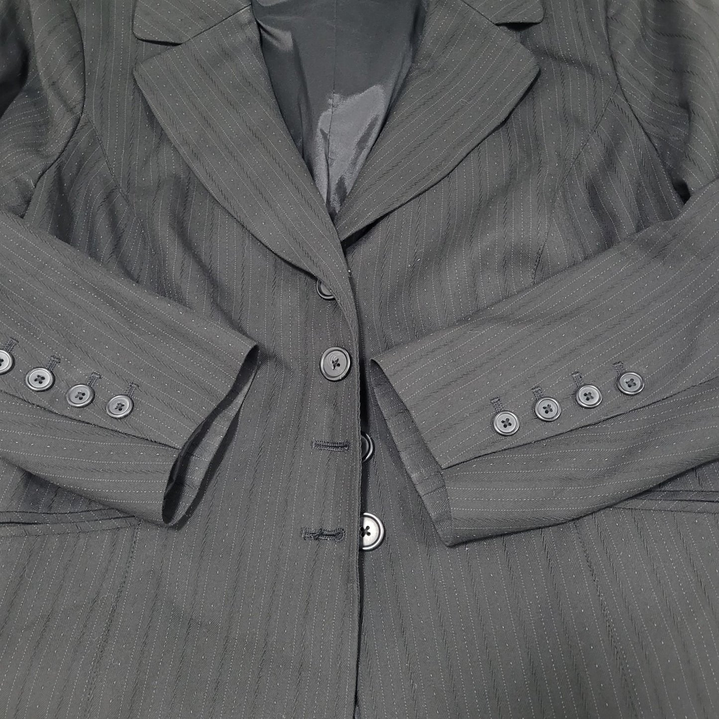 Semantiks Black Pinstriped Stretch 4 Button Notch Blazer Suit Jacket Size 14W