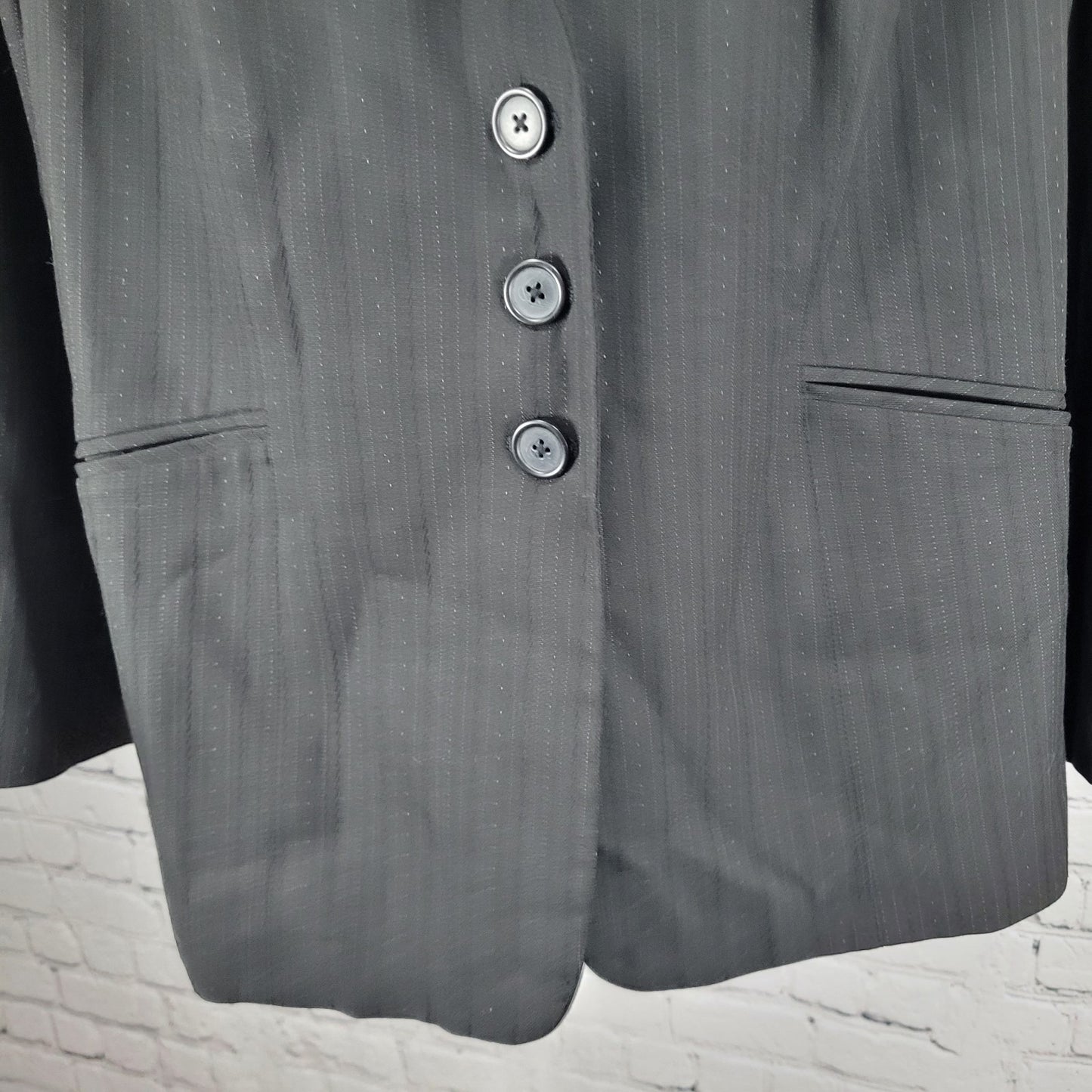 Semantiks Black Pinstriped Stretch 4 Button Notch Blazer Suit Jacket Size 14W