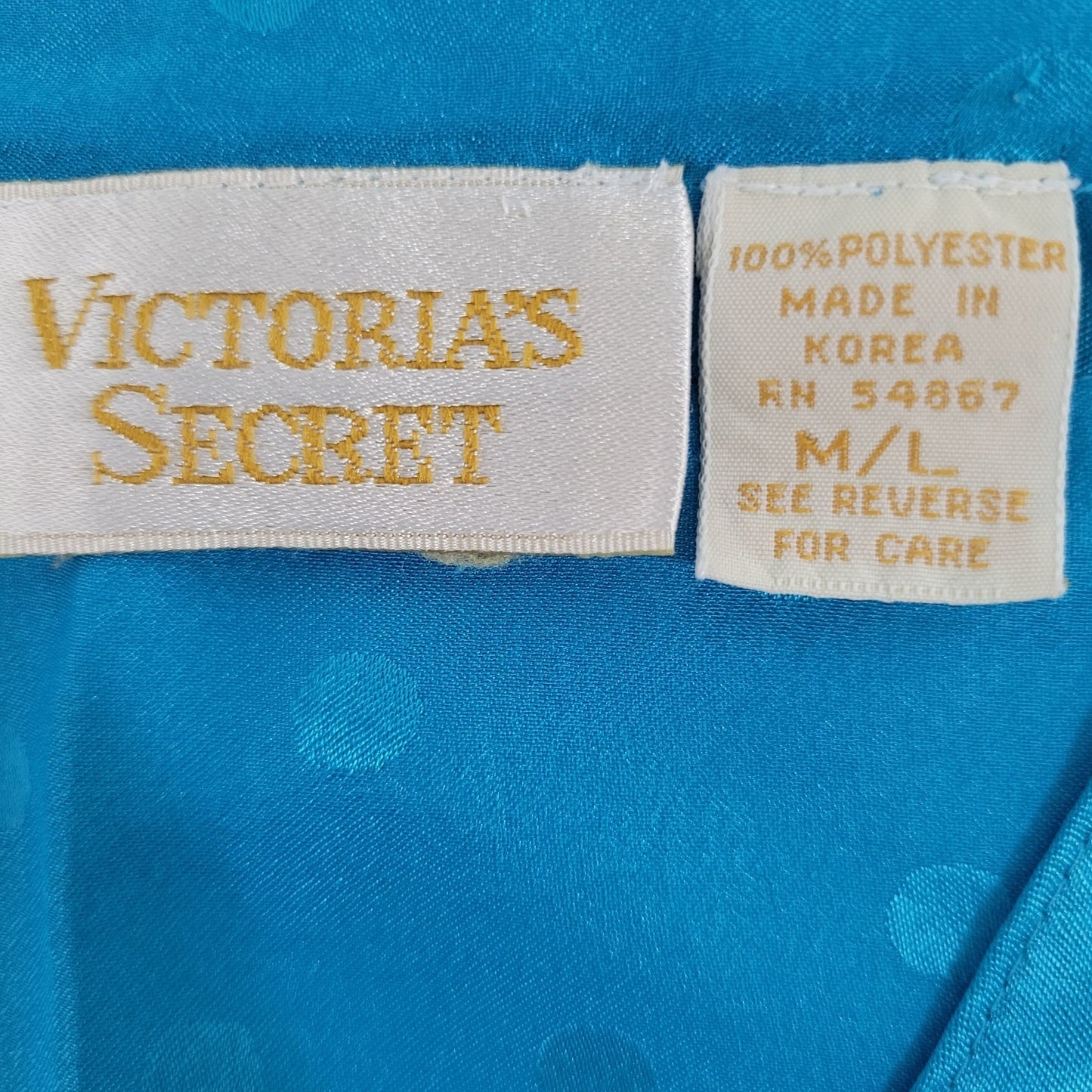 VTG Victoria's Secret Gold Label Blue Silky Satin Nightgown Dress Size M/L