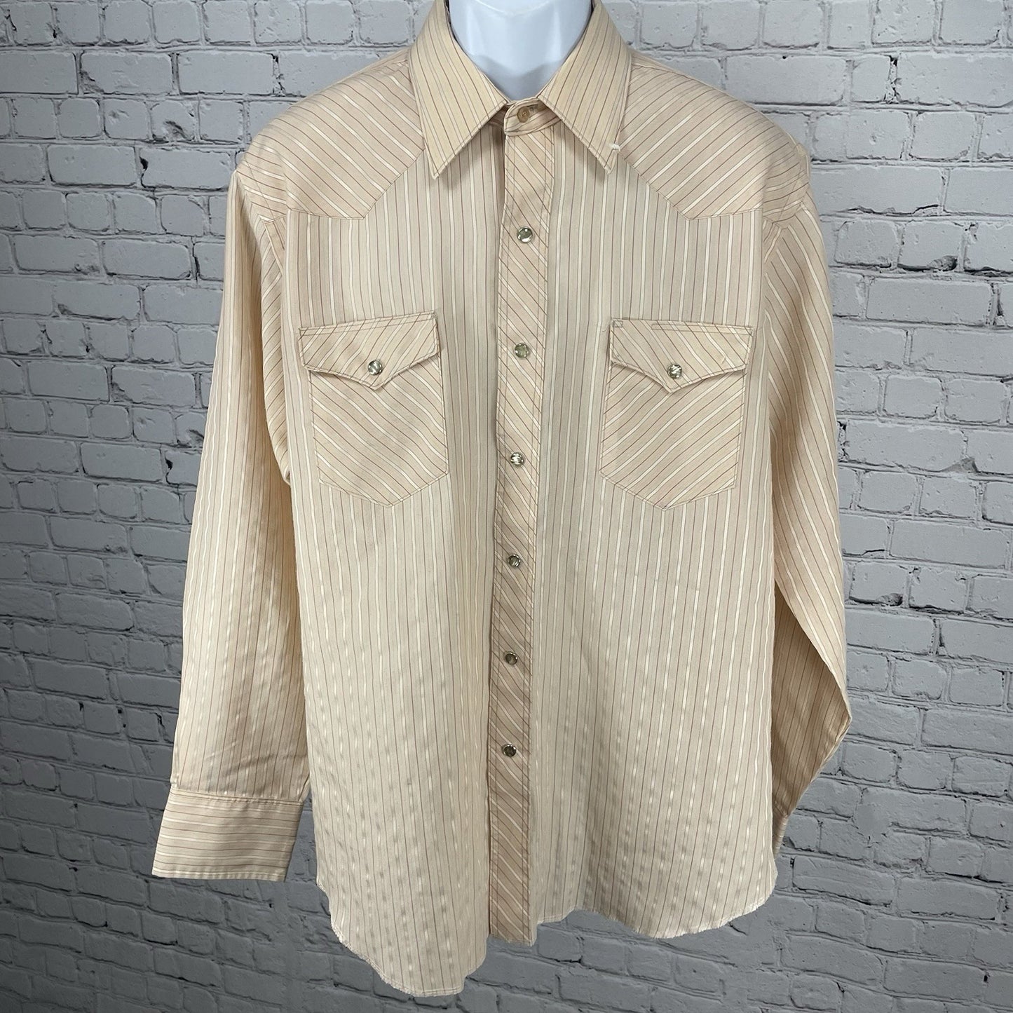 Wrangler Muted Orange Pearl Snap Western Long Tails Shirt USA Size 17-1/4x36