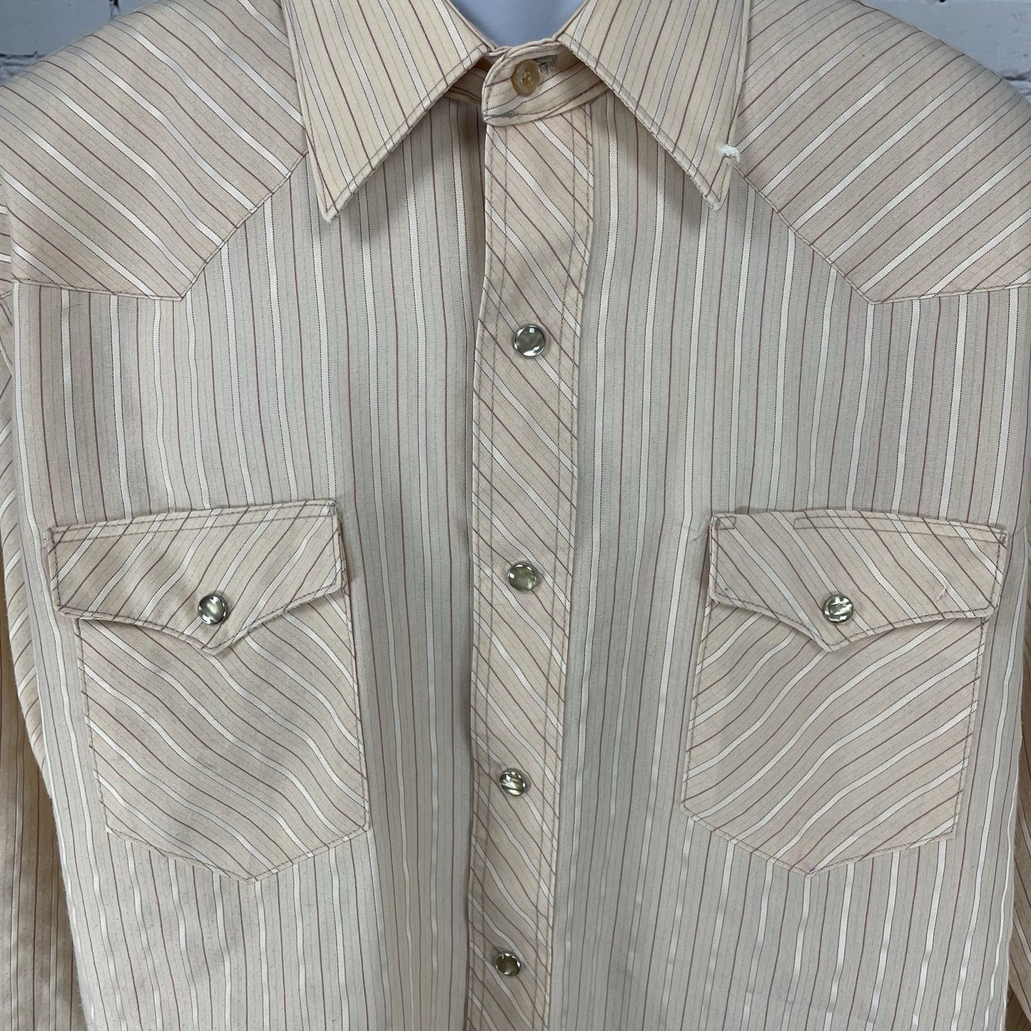 Wrangler Muted Orange Pearl Snap Western Long Tails Shirt USA Size 17-1/4x36
