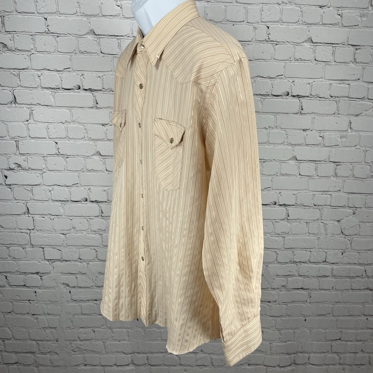 Wrangler Muted Orange Pearl Snap Western Long Tails Shirt USA Size 17-1/4x36