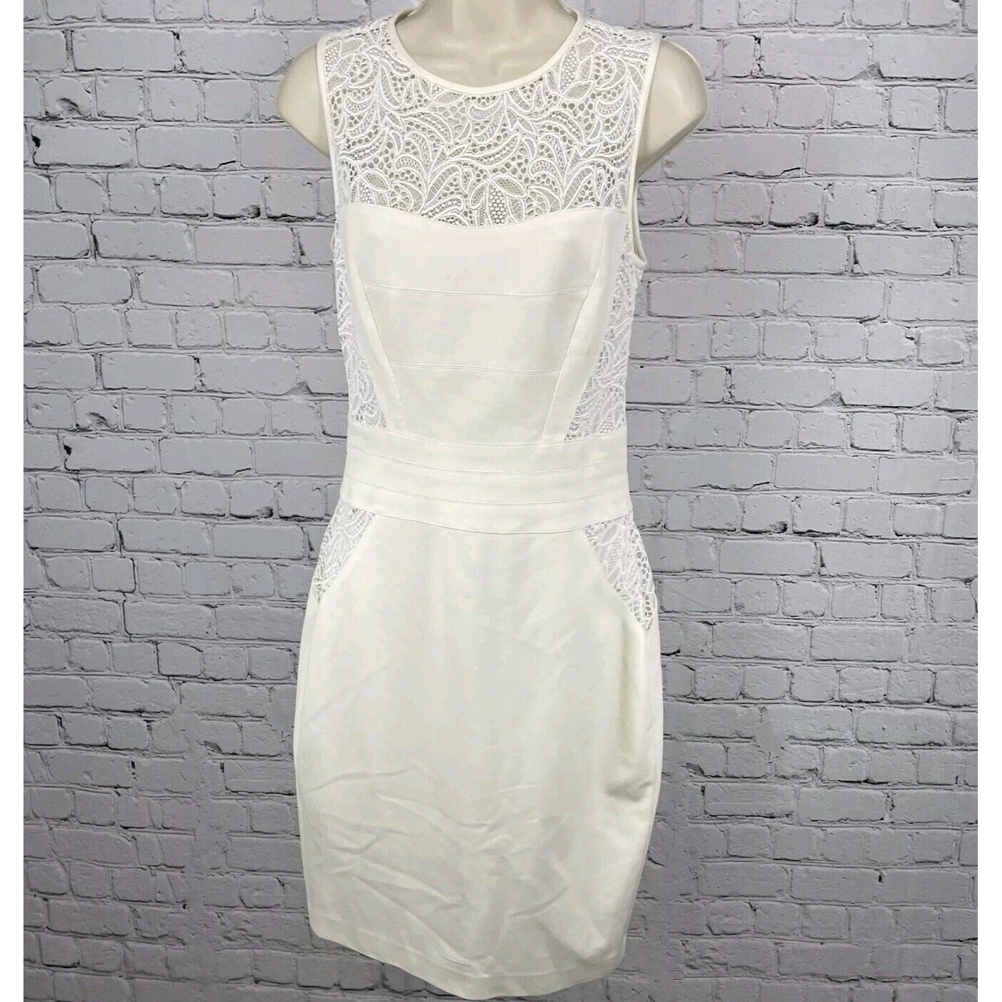 Cache Ivory Lace Cut Out Empire Waist Sleeveless Sheath Short Dress Size 6