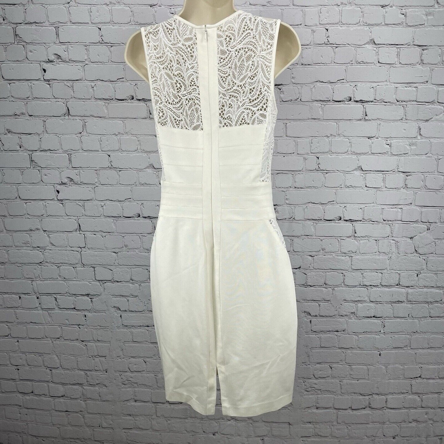 Cache Ivory Lace Cut Out Empire Waist Sleeveless Sheath Short Dress Size 6