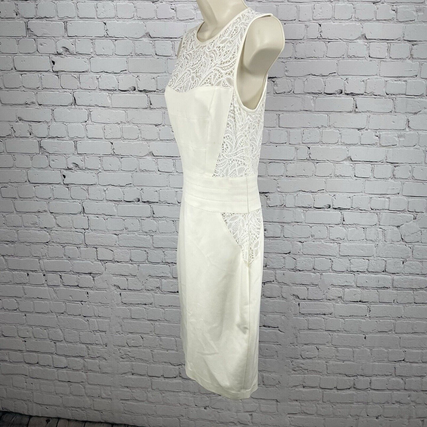 Cache Ivory Lace Cut Out Empire Waist Sleeveless Sheath Short Dress Size 6