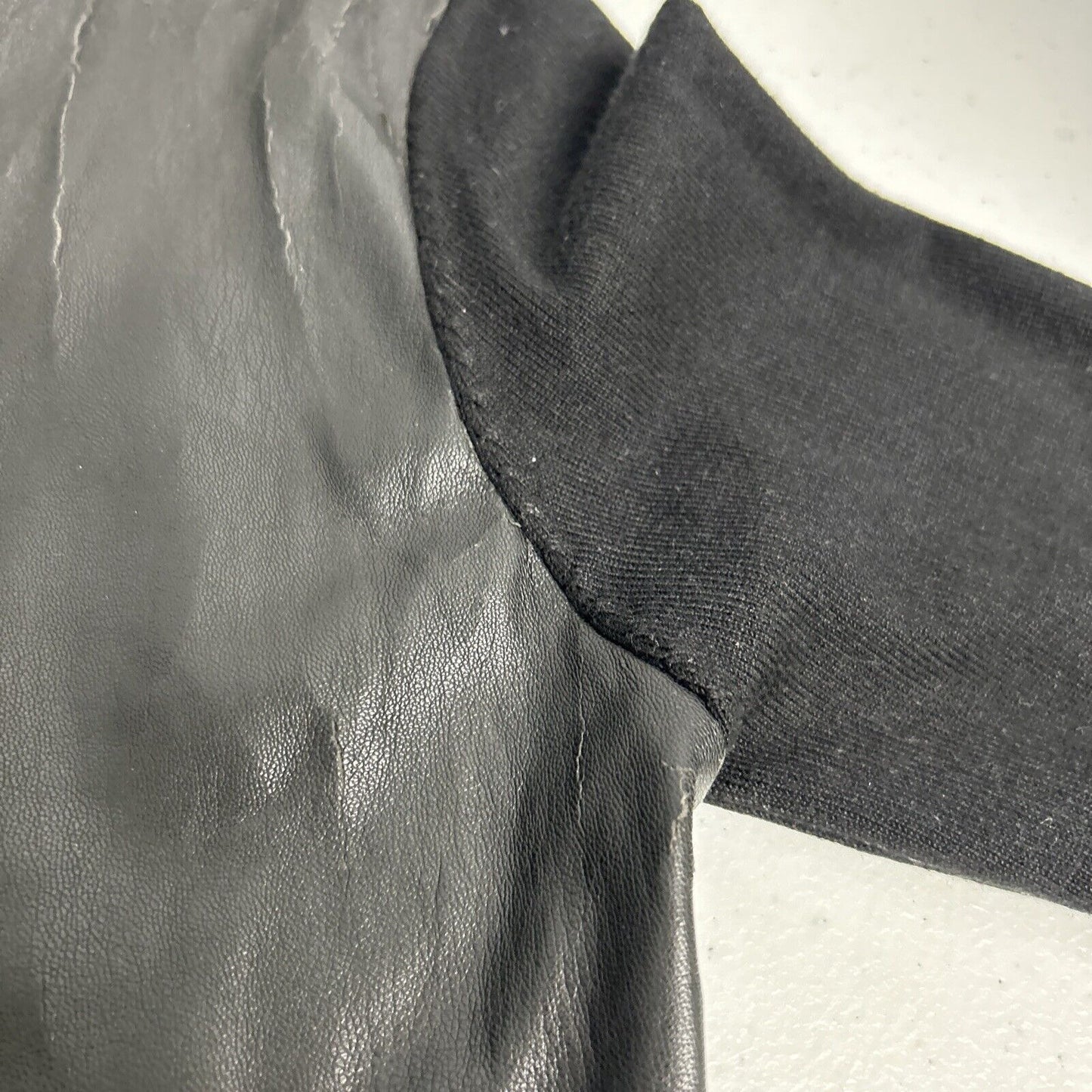 Zara Knit Black Vegan Leather Open Front Waterfall Cardigan Sweater Jacket S