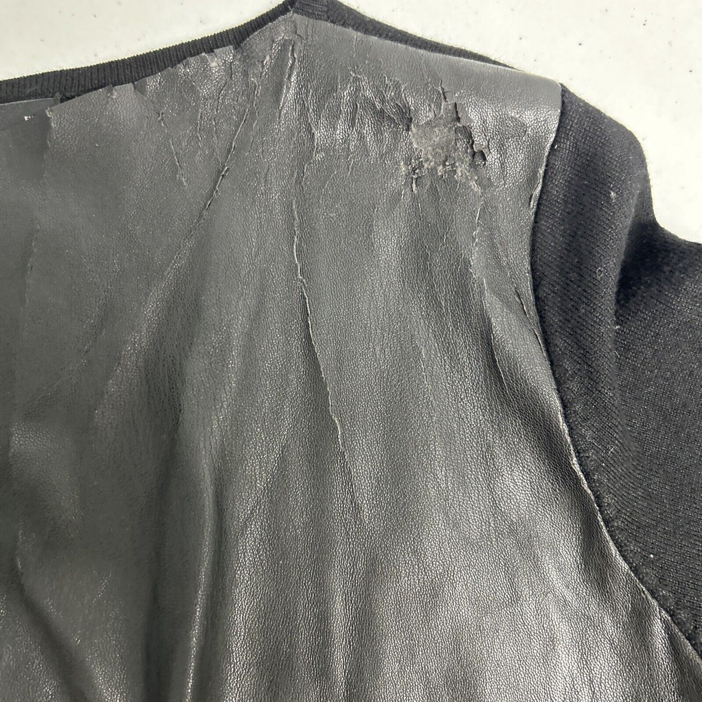 Zara Knit Black Vegan Leather Open Front Waterfall Cardigan Sweater Jacket S