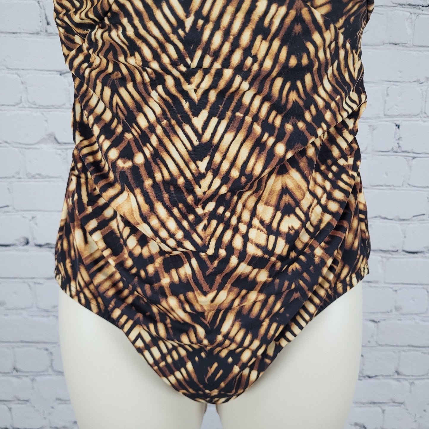 Land's End Brown Built In Underwired Bra Ruched One Piece Swimsuit Size 8