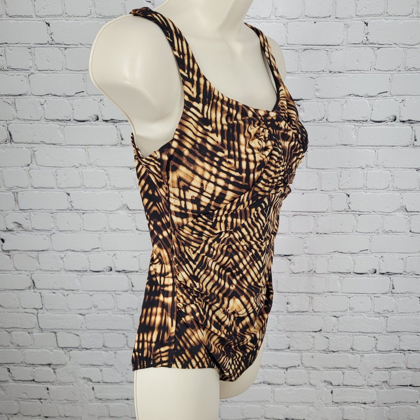 Land's End Brown Built In Underwired Bra Ruched One Piece Swimsuit Size 8