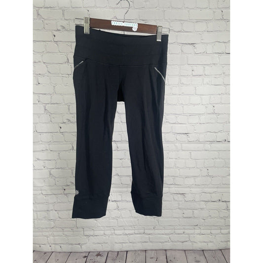 Athleta Black Workout Yoga Athletic Zip Pouch Capri Cut Off Pants Size XS