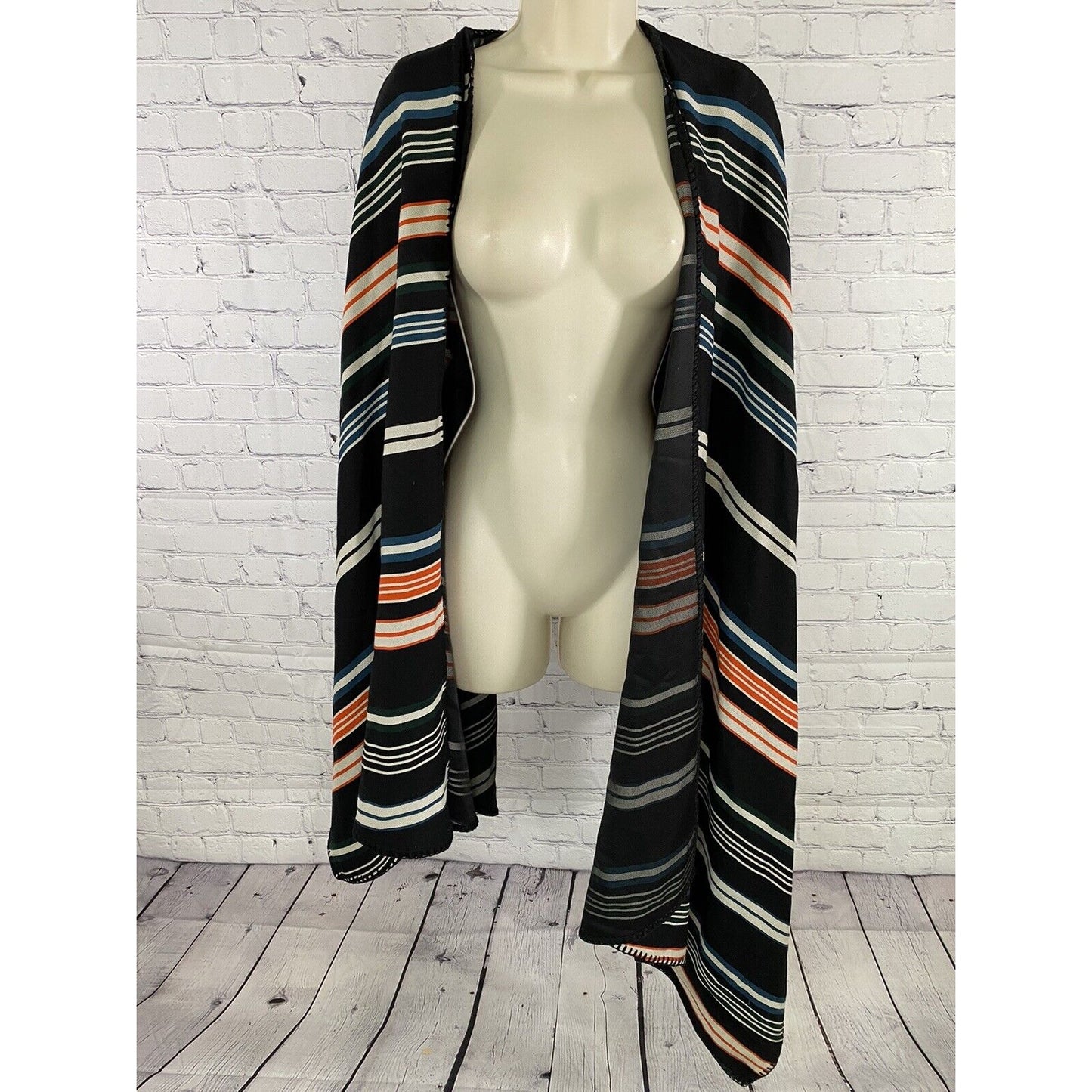 Kenzo Paris Asymmetrical Striped Multicolor Cape Wool Viscose M Medium