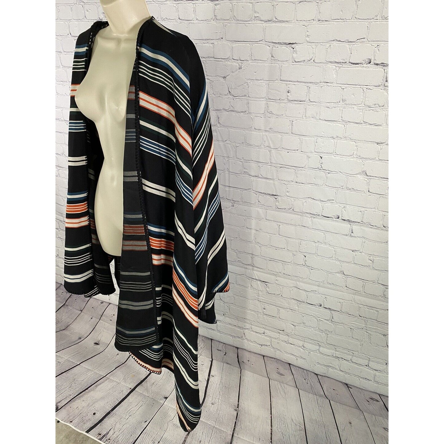 Kenzo Paris Asymmetrical Striped Multicolor Cape Wool Viscose M Medium