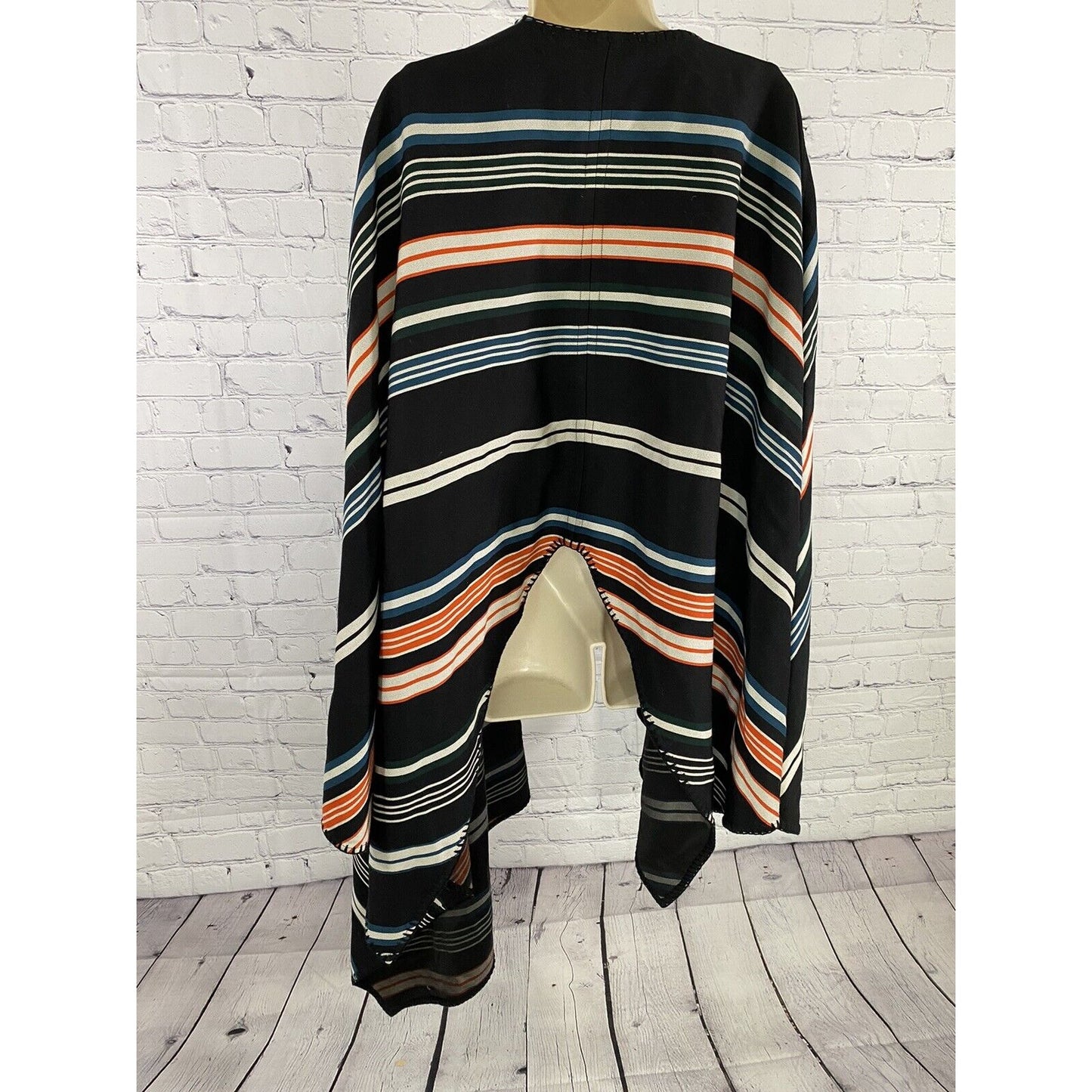 Kenzo Paris Asymmetrical Striped Multicolor Cape Wool Viscose M Medium