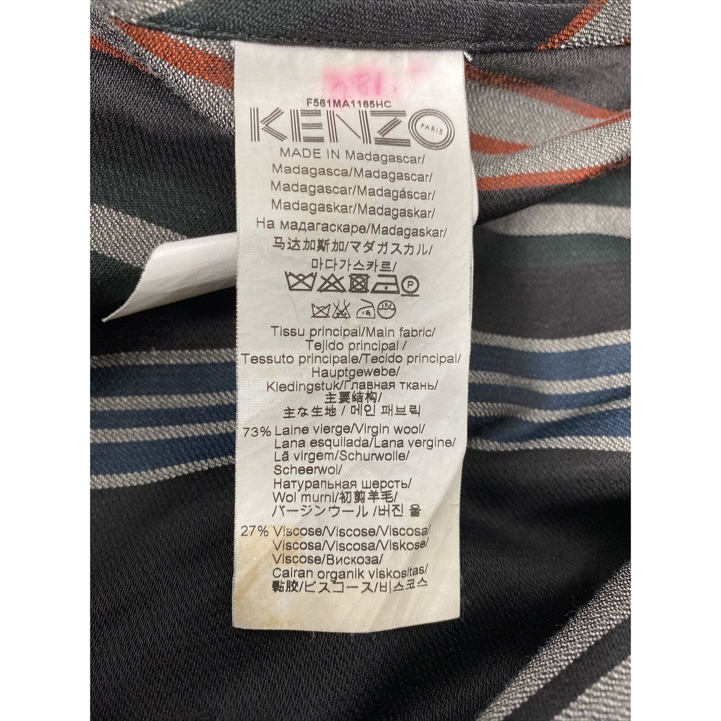 Kenzo Paris Asymmetrical Striped Multicolor Cape Wool Viscose M Medium