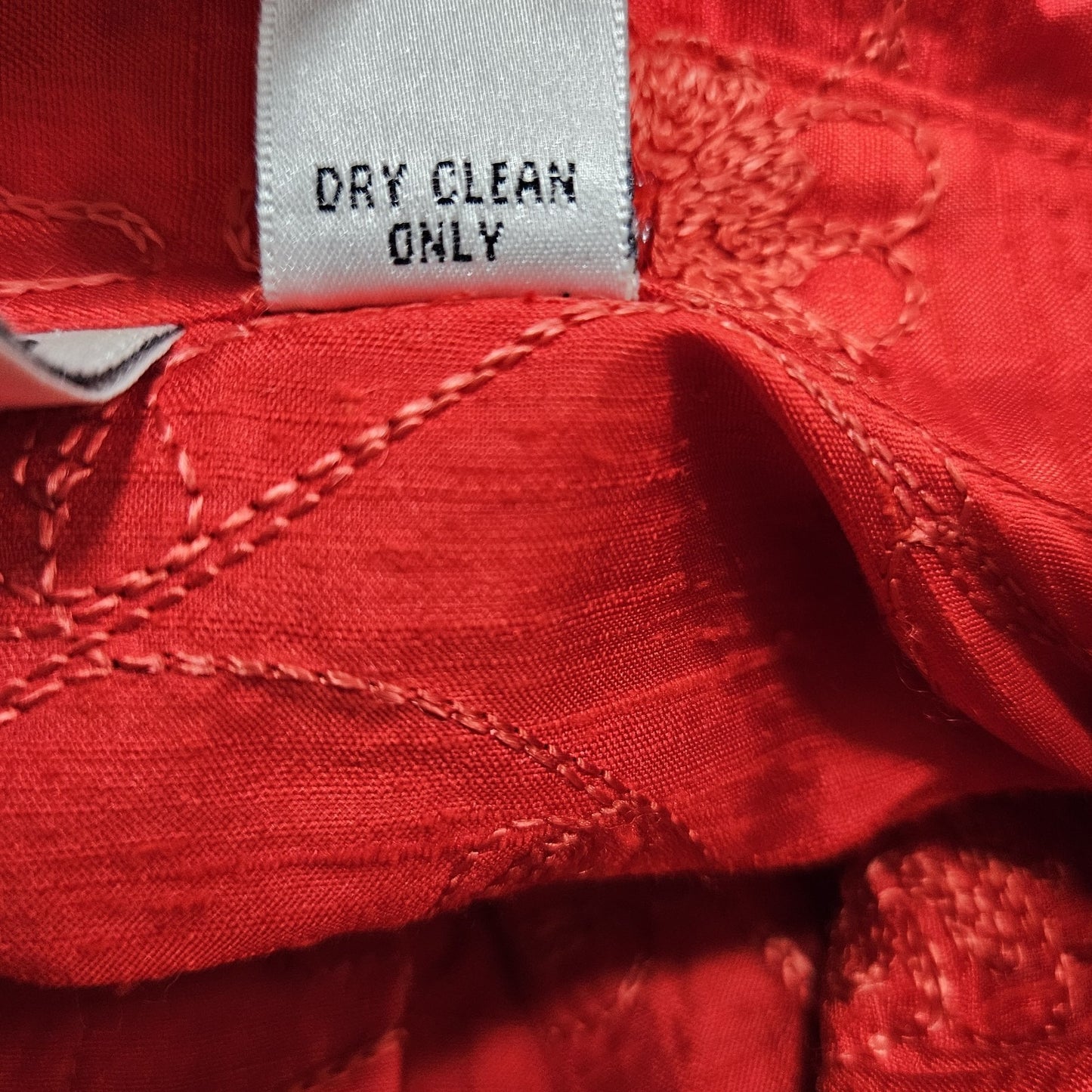 VTG Chico's Design Red Silk Embroidered Flowers Beaded 3/4 Sleeve Top 3 US 16