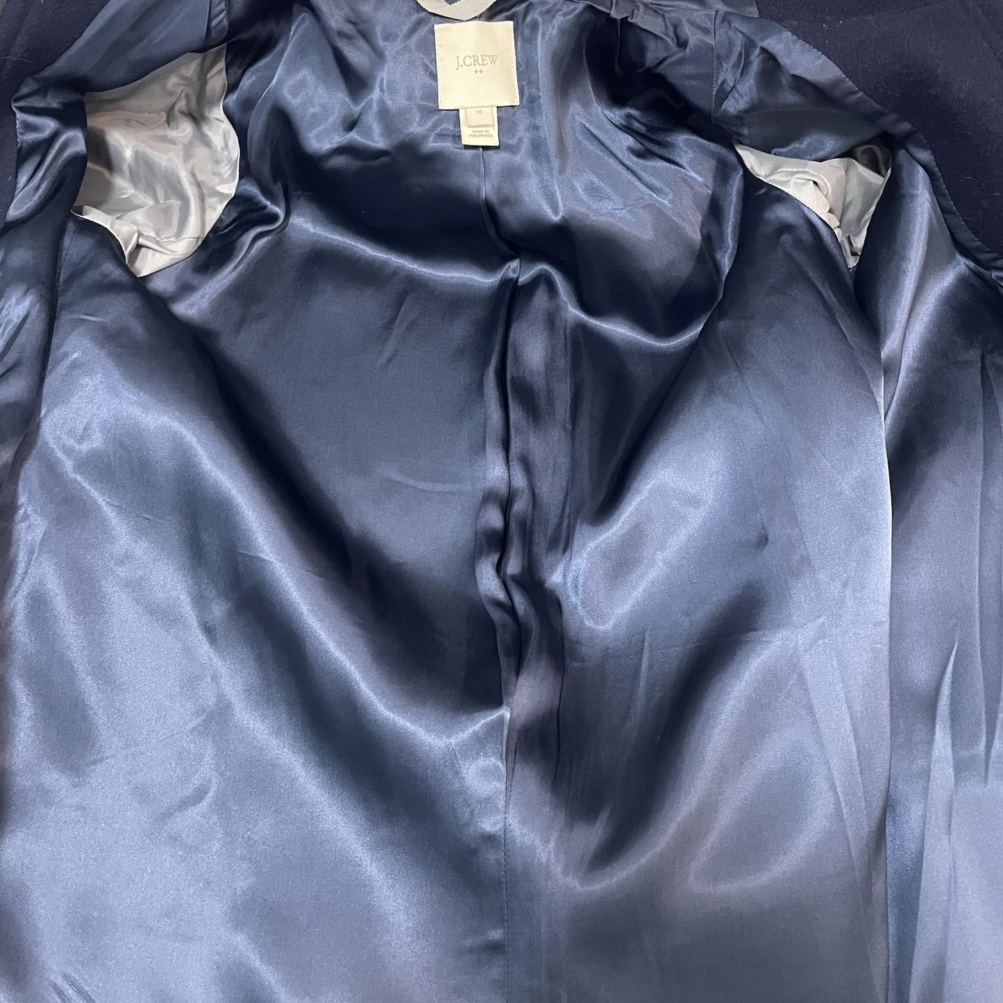 J.CREW Navy Wool Blend Zipped Snapped Removable Fur Trim Hooded Coat Size 10
