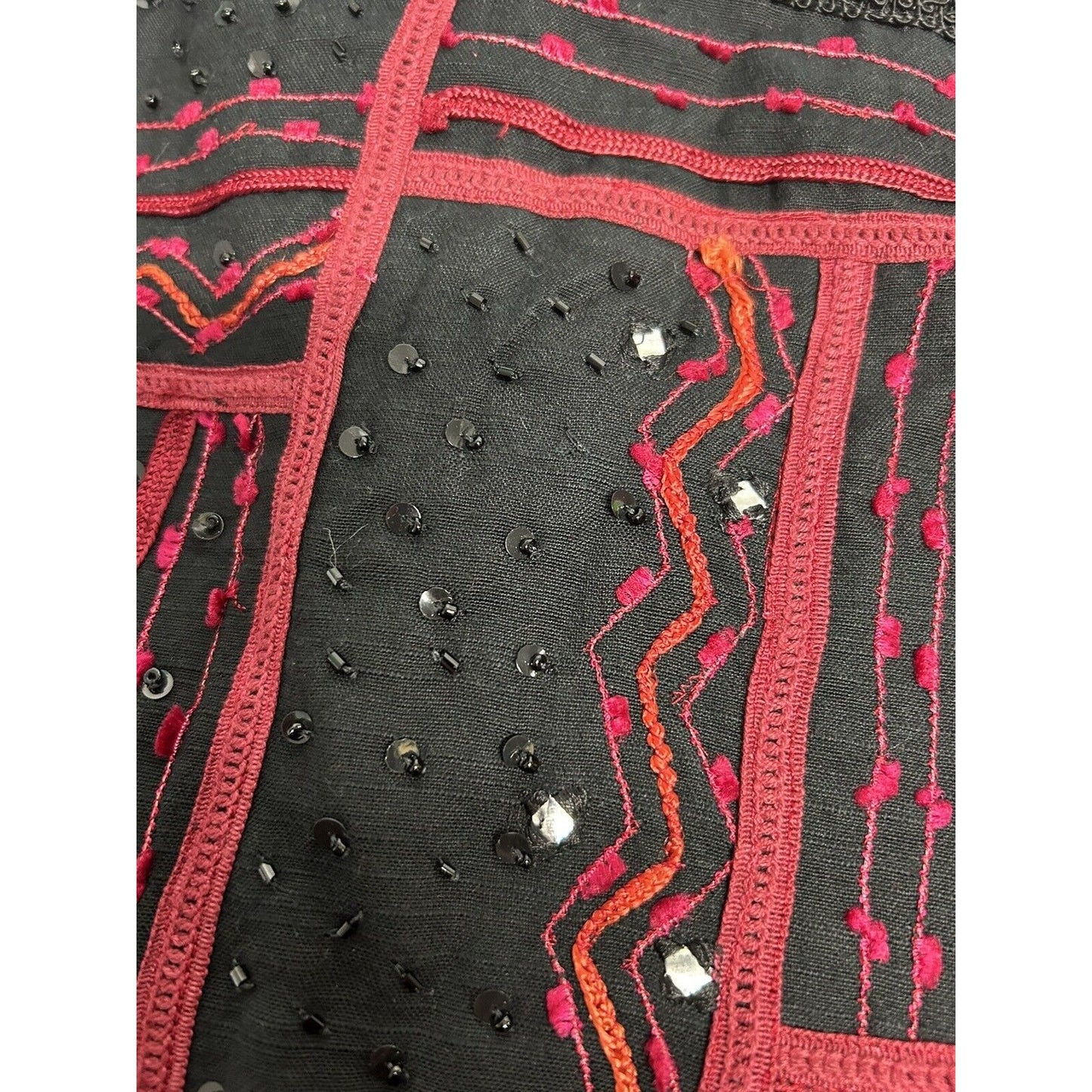 Chicos Black Red Velvet Accents Sequined Beaded Long Sleeve Top Button Up M