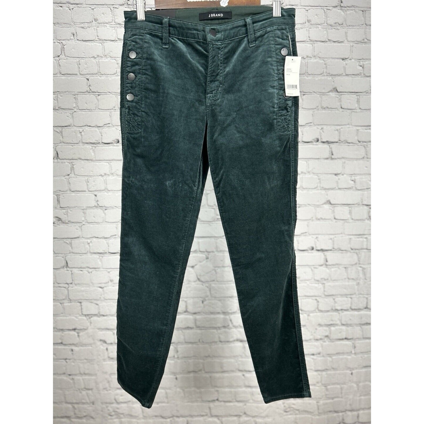 NWT J Brand Zion Green Velvet Moorland Mid Rise Skinny Jeans Size 28