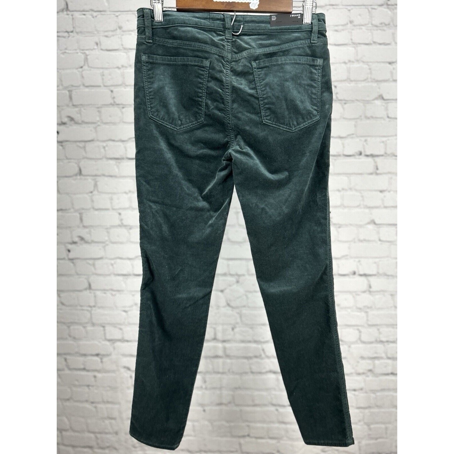 NWT J Brand Zion Green Velvet Moorland Mid Rise Skinny Jeans Size 28