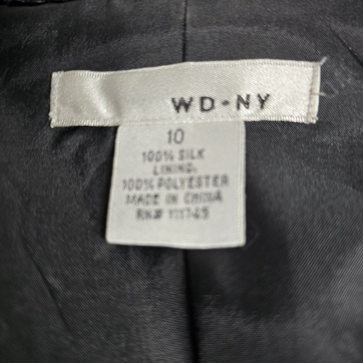 VTG WDNY 100% Silk Sequin Double Snap Faux Button Lined Blazer Black Size 10