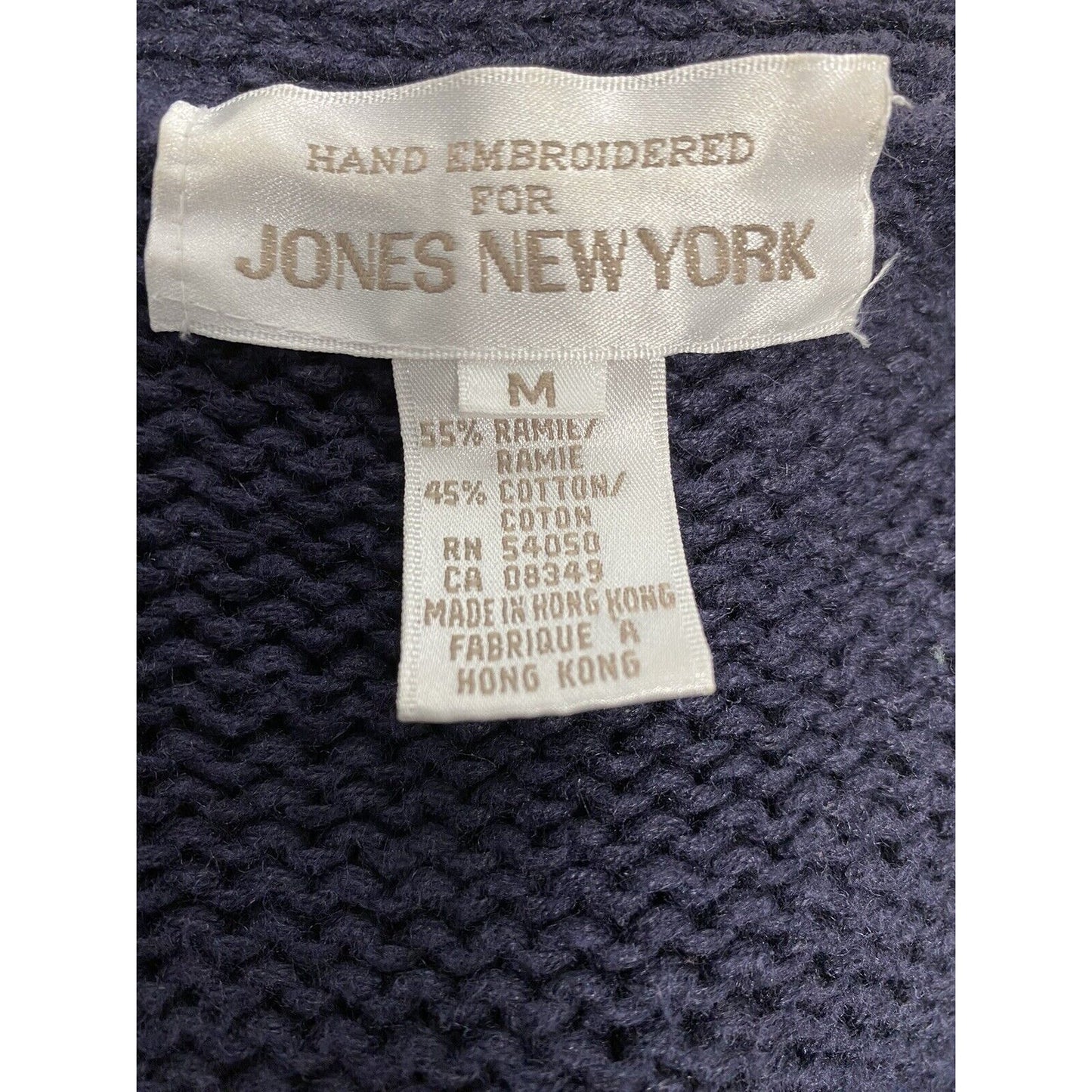 VTG Jones New York Hand Embroidered Shoulder Pad Button Up Sweater Cardigan M