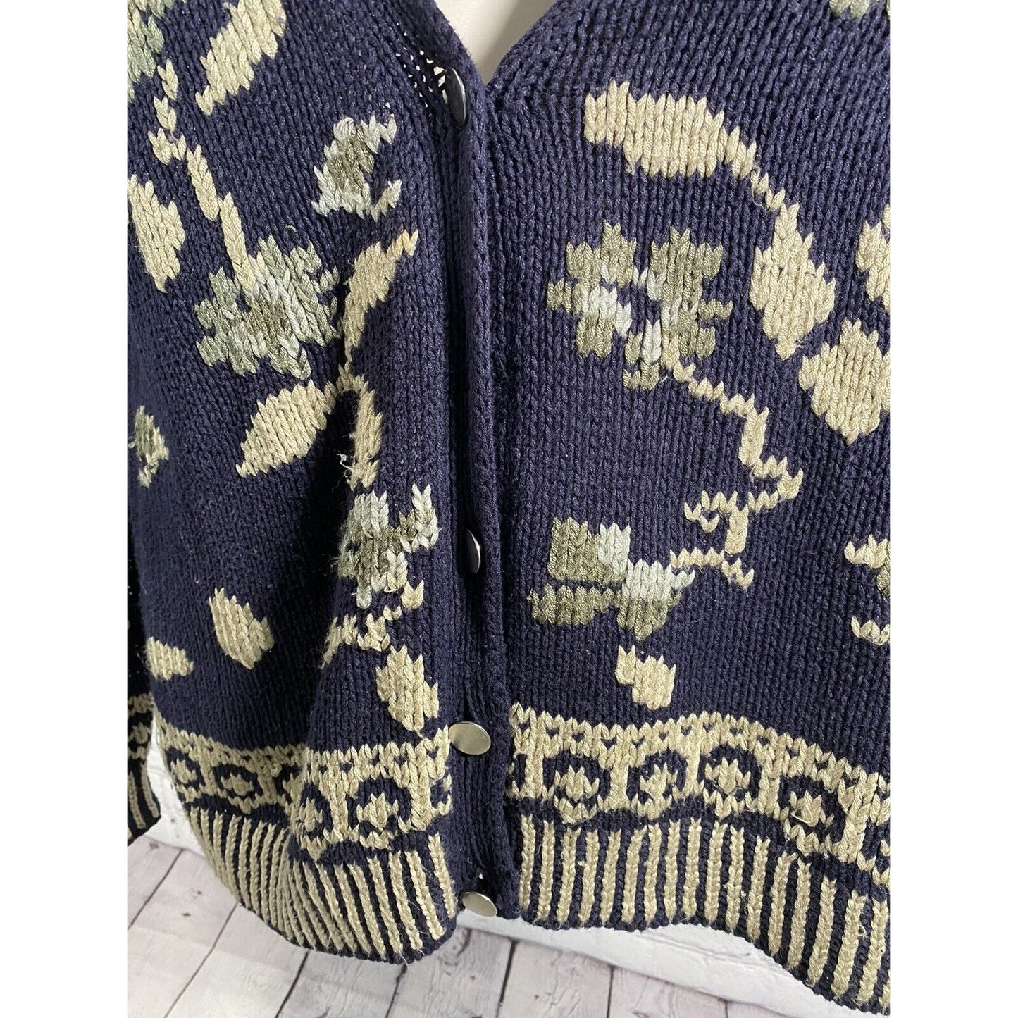 VTG Jones New York Hand Embroidered Shoulder Pad Button Up Sweater Cardigan M