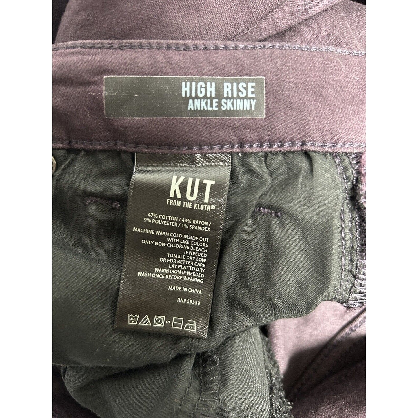 Kut from the Kloth Jeans Ankle Skinny Jeans Dark Purple Stretch Denim 6 (30x26)