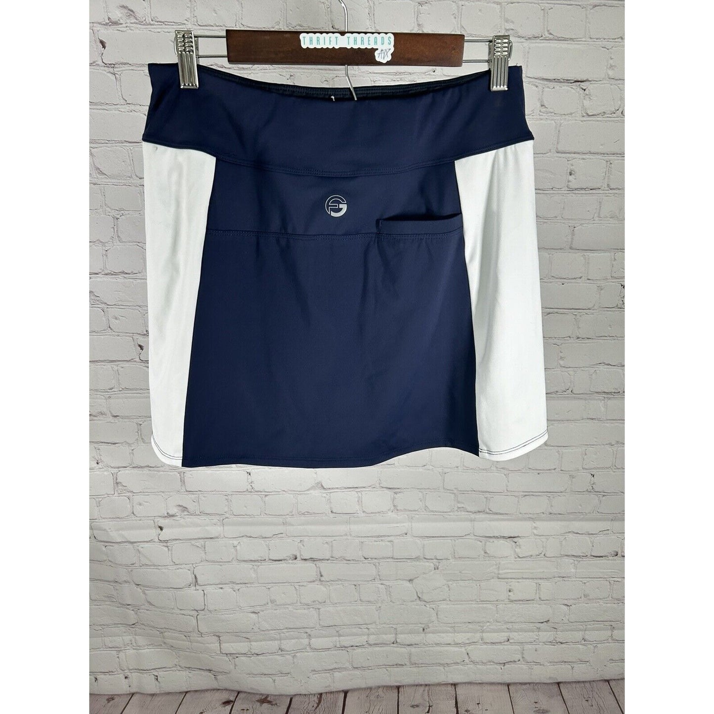 Foray Golf Navy Blue White Athletic Skort Skirt W/ Shorts Above Knee Pockets L