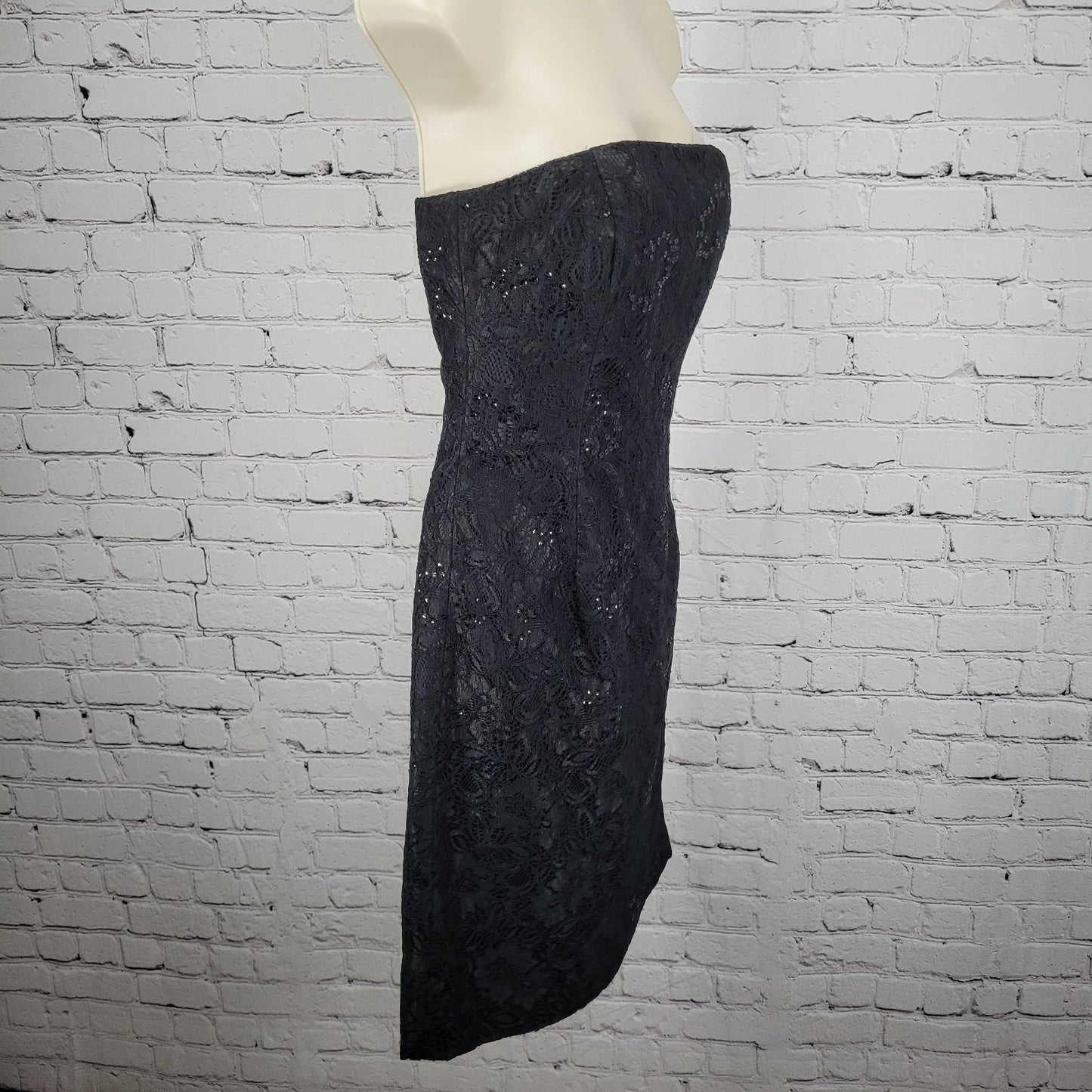 NWT White House Black Market Floral Sequin Lace Strapless Lined Short Dress 0