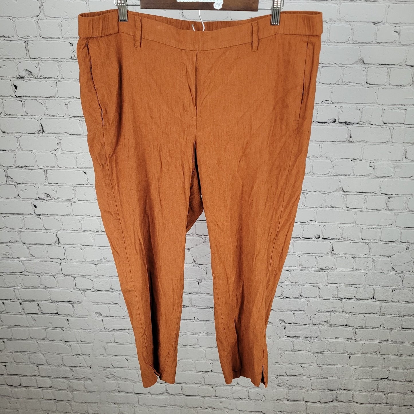 J Jill Orange Linen Blend Stretch Elastic Waist Pull On Pants Size 2X (38x24.5)
