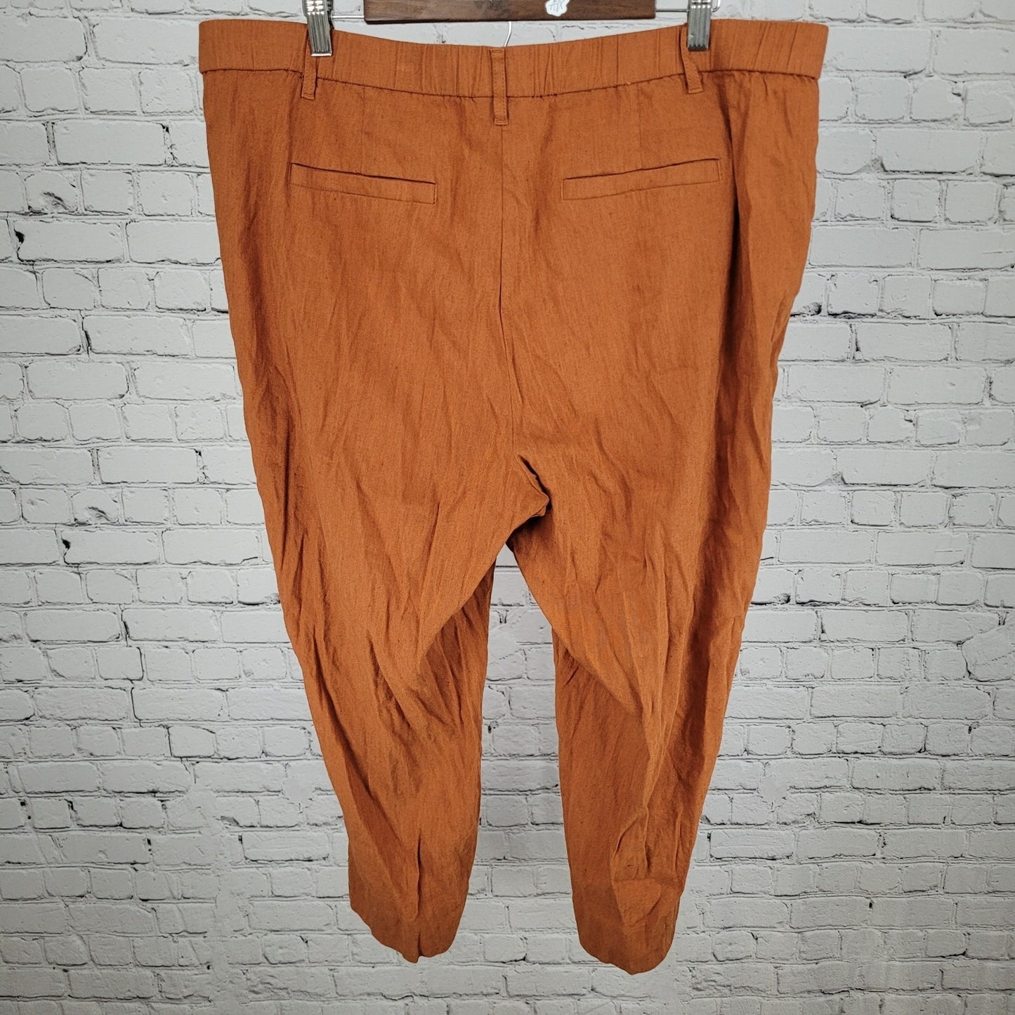 J Jill Orange Linen Blend Stretch Elastic Waist Pull On Pants Size 2X (38x24.5)