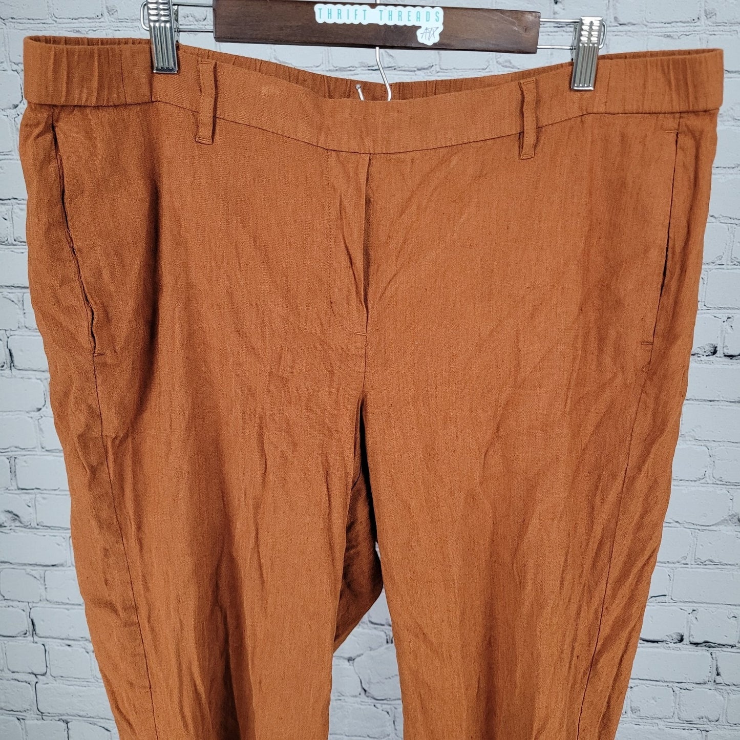 J Jill Orange Linen Blend Stretch Elastic Waist Pull On Pants Size 2X (38x24.5)