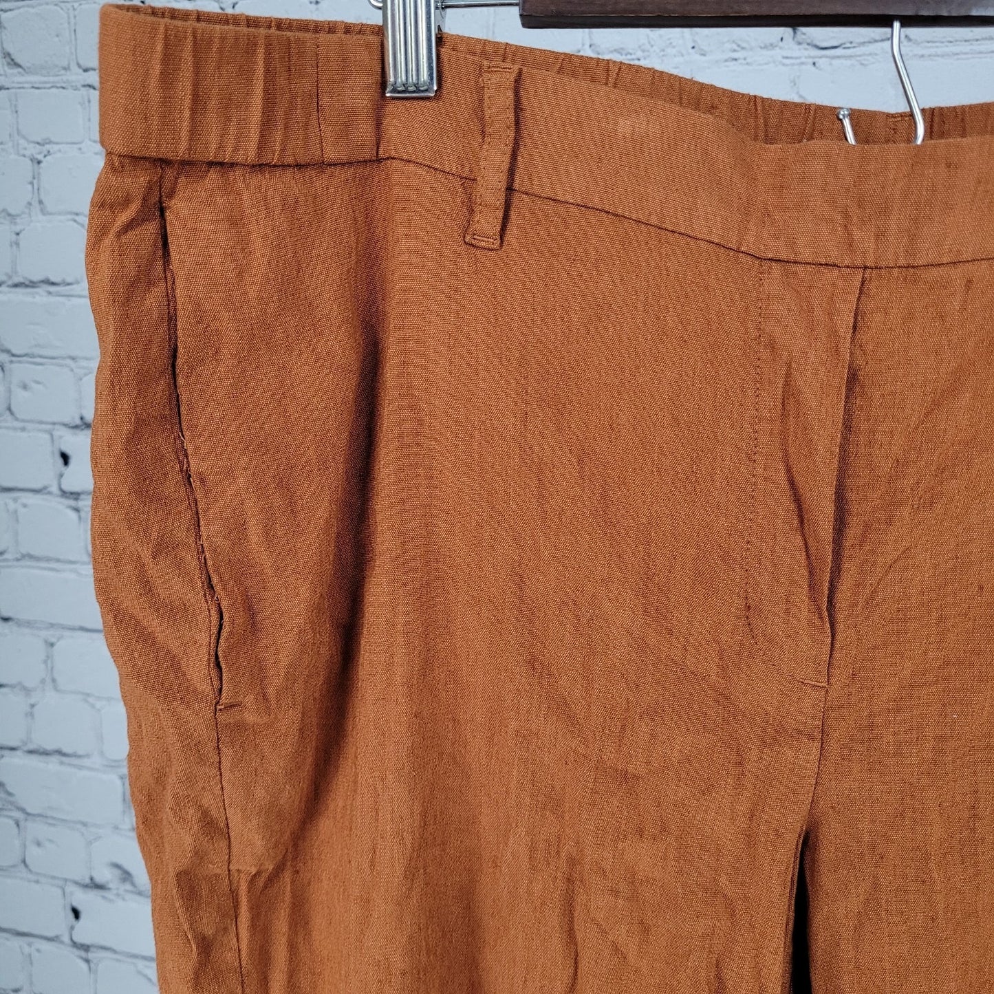 J Jill Orange Linen Blend Stretch Elastic Waist Pull On Pants Size 2X (38x24.5)