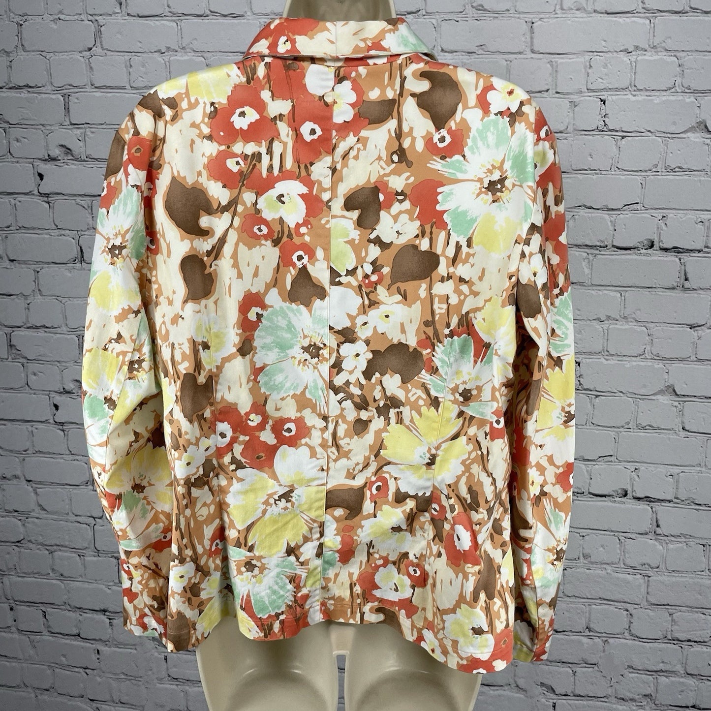 Coldwater Creek Floral Cotton Lightweight 3 Button Blazer Jacket Size Large L